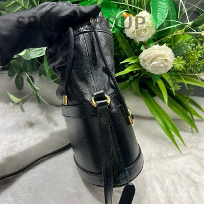 Gucci Horsebit 1955 Black Gold Bucket Bag Drawstring Shoulder Crossbody