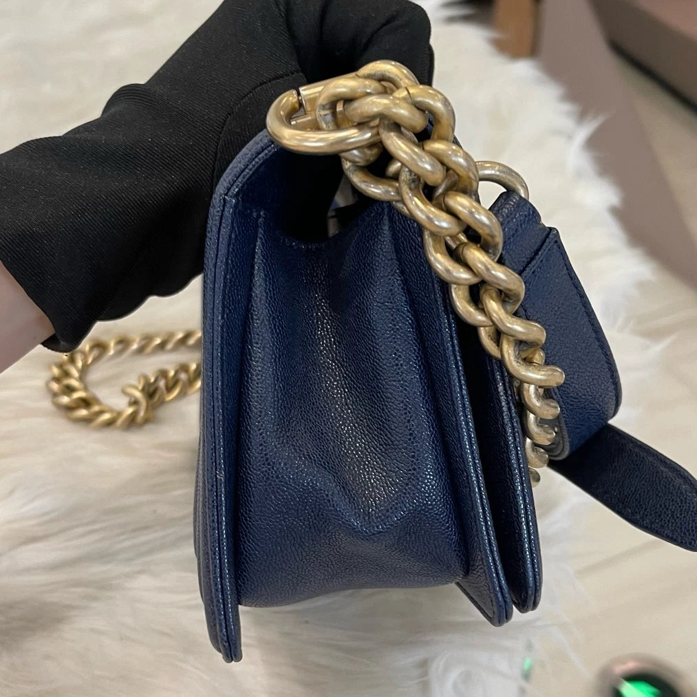 Chanel Le Boy Small Blue Gold Chain Shoulder Crossbody Bag Classic
