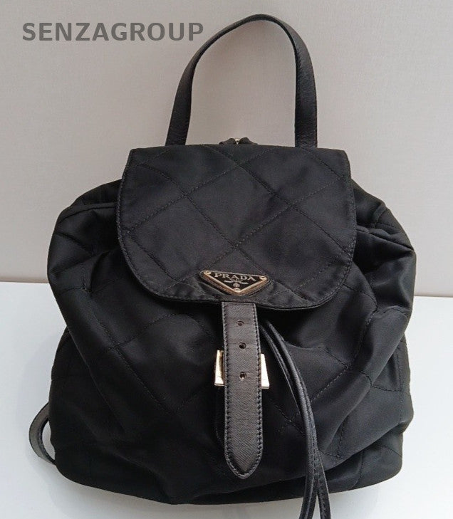 Prada Nylon Parachute Backpack Black Silver Unisex Adults Classic