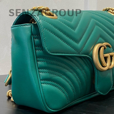 Gucci Marmont Medium Green Gold GG Chain Shoulder Bag for Women