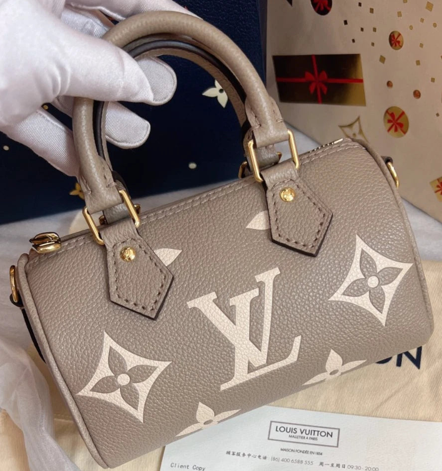 Louis Vuitton Speedy NANO Elephant Gray Handbag 2-Way Crossbody Pre-Owned