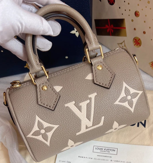 Louis Vuitton Speedy NANO Elephant Gray Handbag 2WAY Crossbody Almost Brand NEW