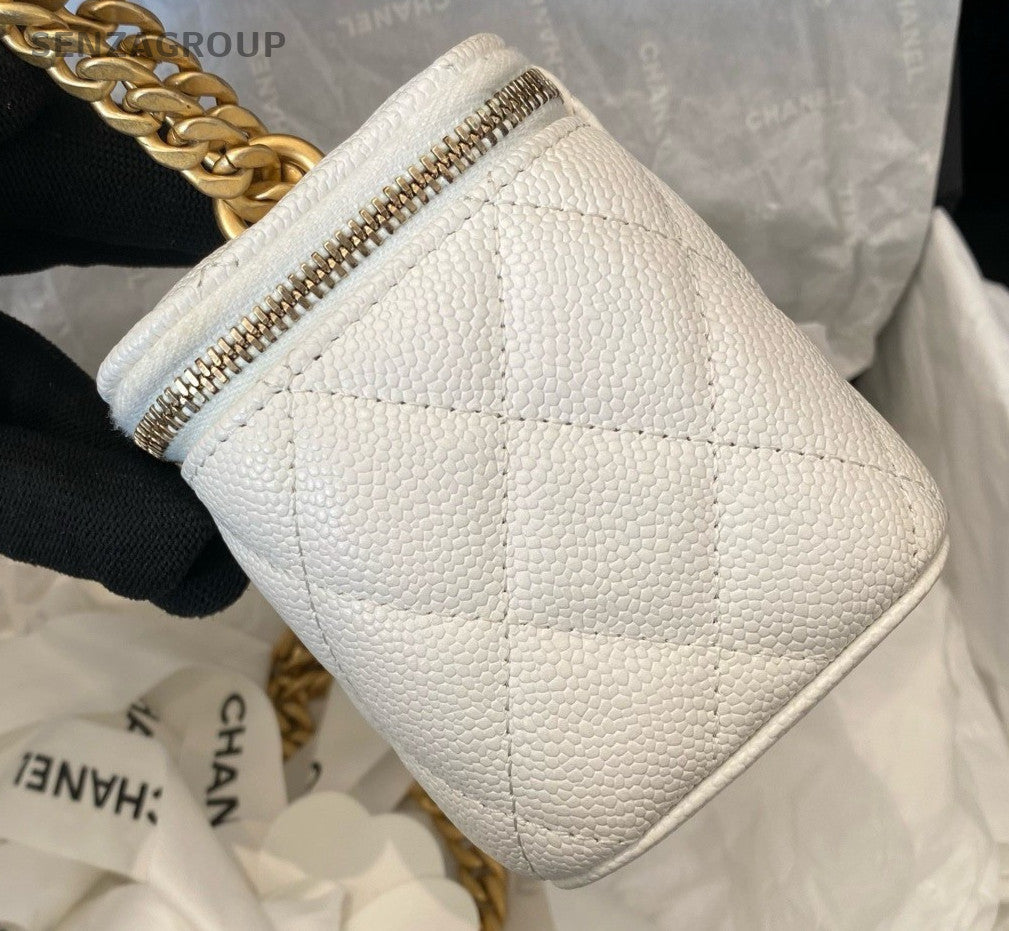 Chanel Vanity Case Calfskin Chain Shoulder Bag Crossbody White Gold Women