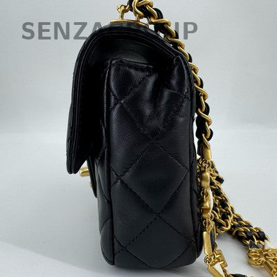 Chanel Classic Flap Mini Black Gold Quilted Lambskin Chain Shoulder Bag