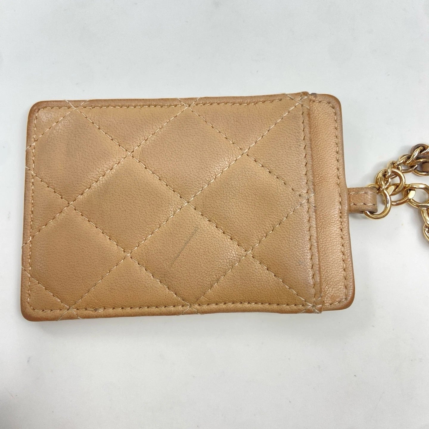 CHANEL Pre-owned Beige Lamskin Chain Card Wallet For Women
