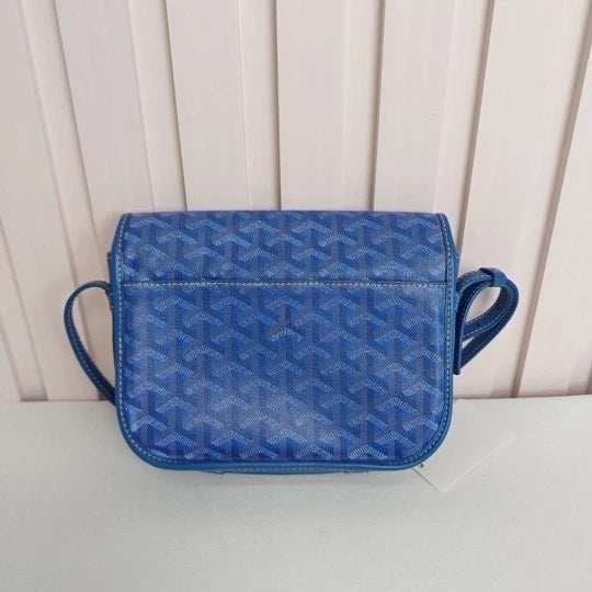Authentic Goyard Blue Canvas Belvedere Small Crossbody Bag Excellent