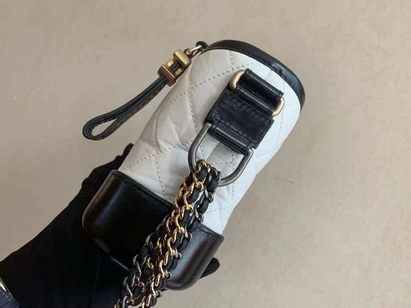 Chanel Gabrielle PM Chain Shoulder Bag Crossbody White Gold Women