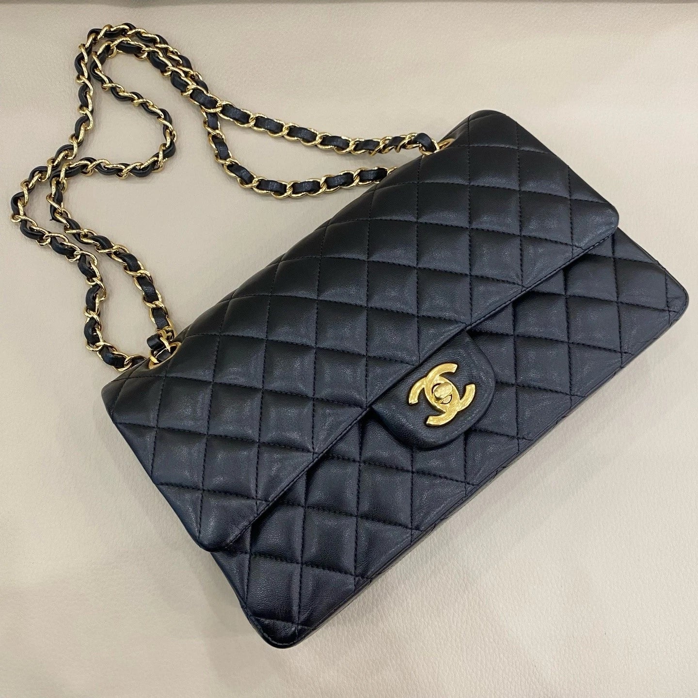 CHANEL Classic Flap Medium Black Lambskin Shoulder Bag Women