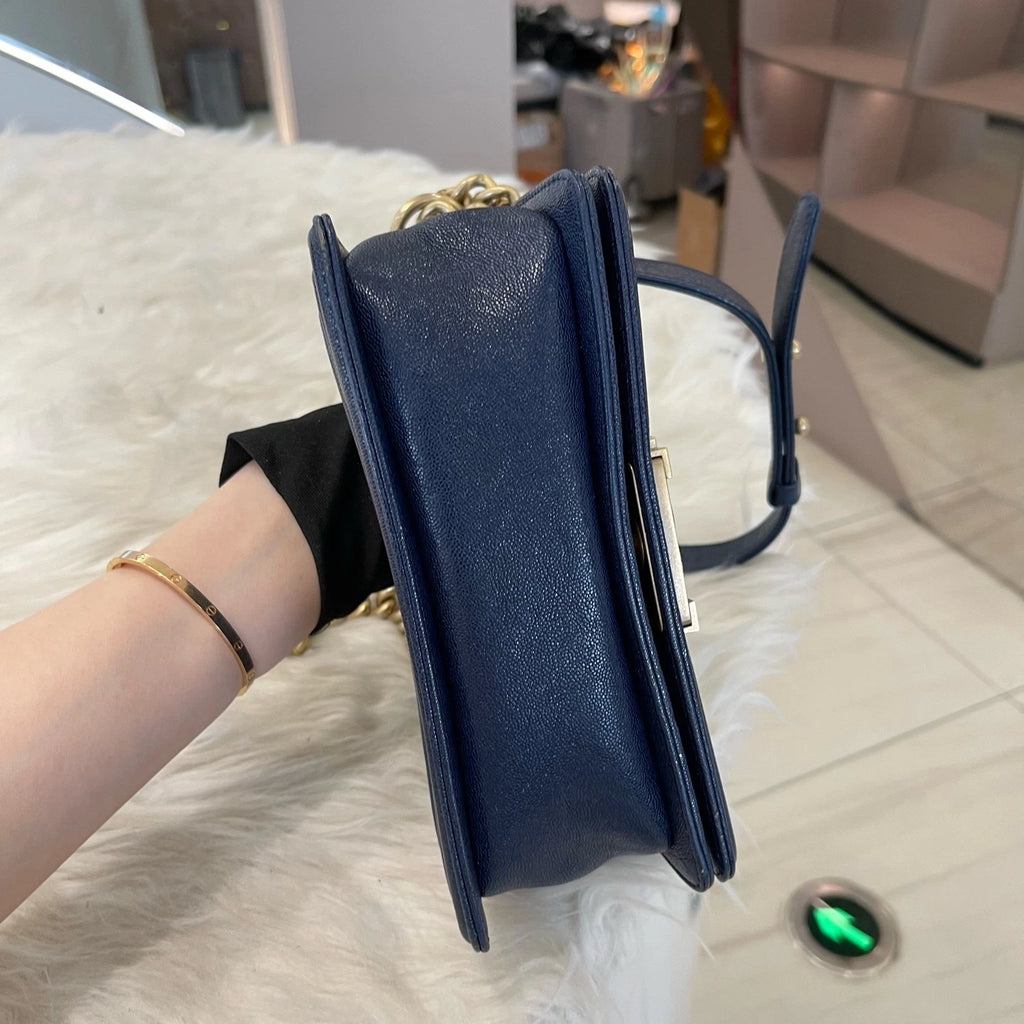 Chanel Le Boy Small Blue Gold Chain Shoulder Crossbody Bag Classic