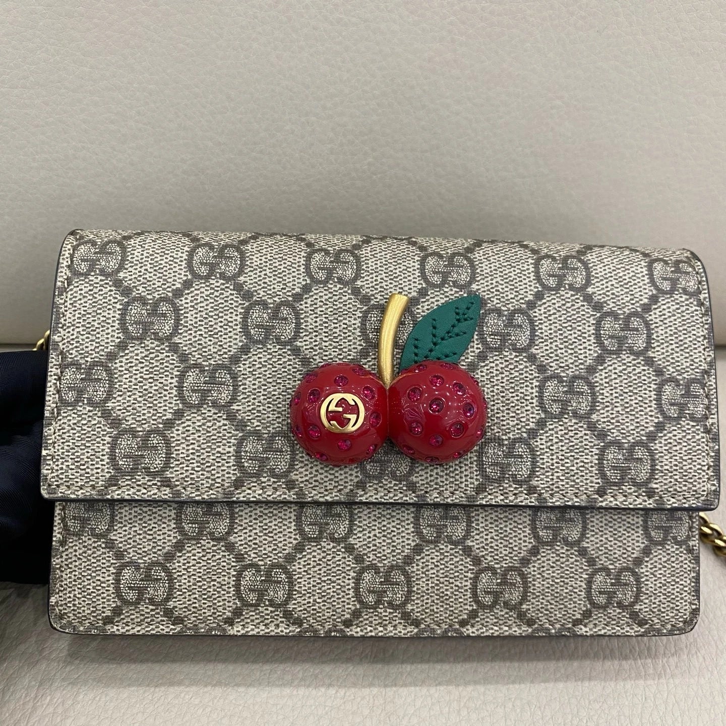 Gucci Canvas Cherry Pattern Chain WOC Crossbody Bag For Women