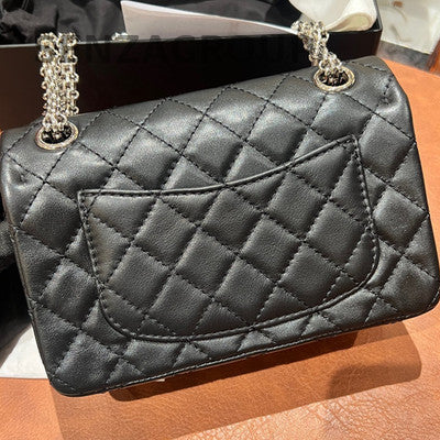 Chanel 2.55 Mini Black Silver Quilted Chain Shoulder Crossbody Bag