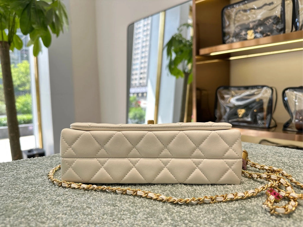 CHANEL Enamel Leather Double C Flap Shoulder Bag For Women