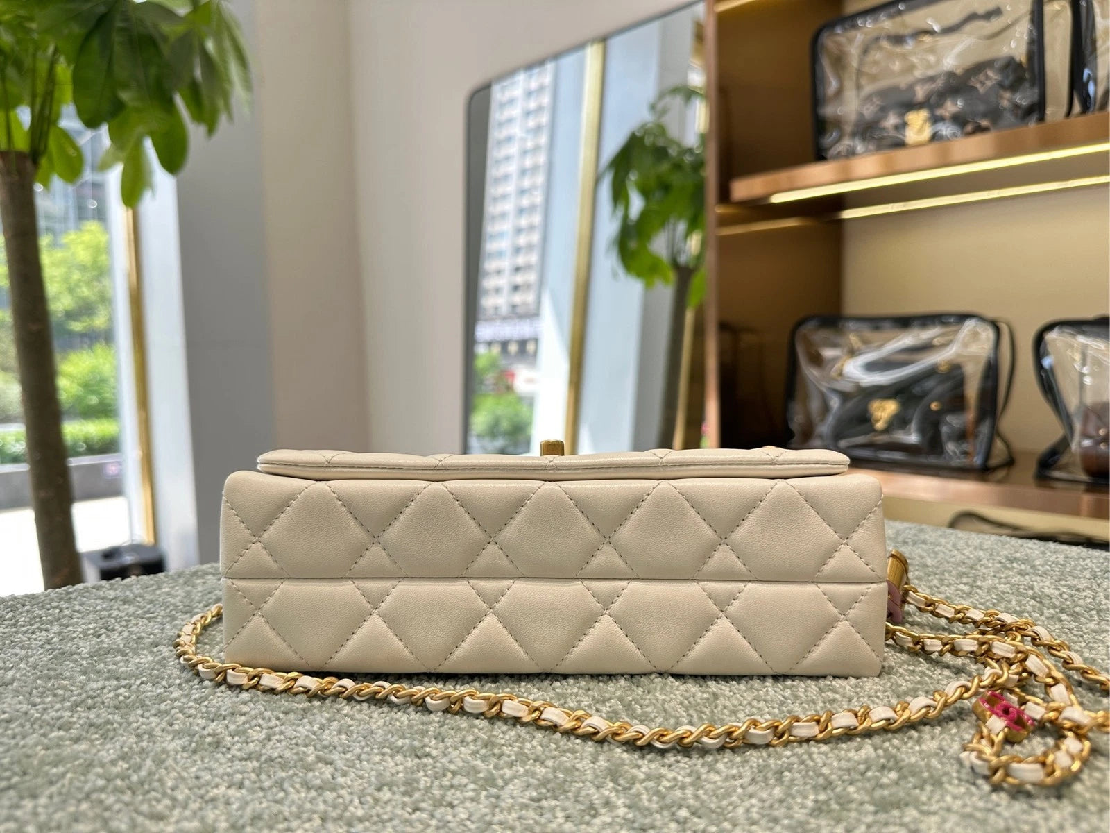 CHANEL Enamel Leather Double C Flap Shoulder Bag For Women