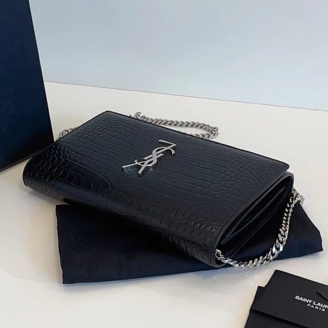 Saint Laurent WOC Black Chain Shoulder Bag Crossbody Silver Hardware