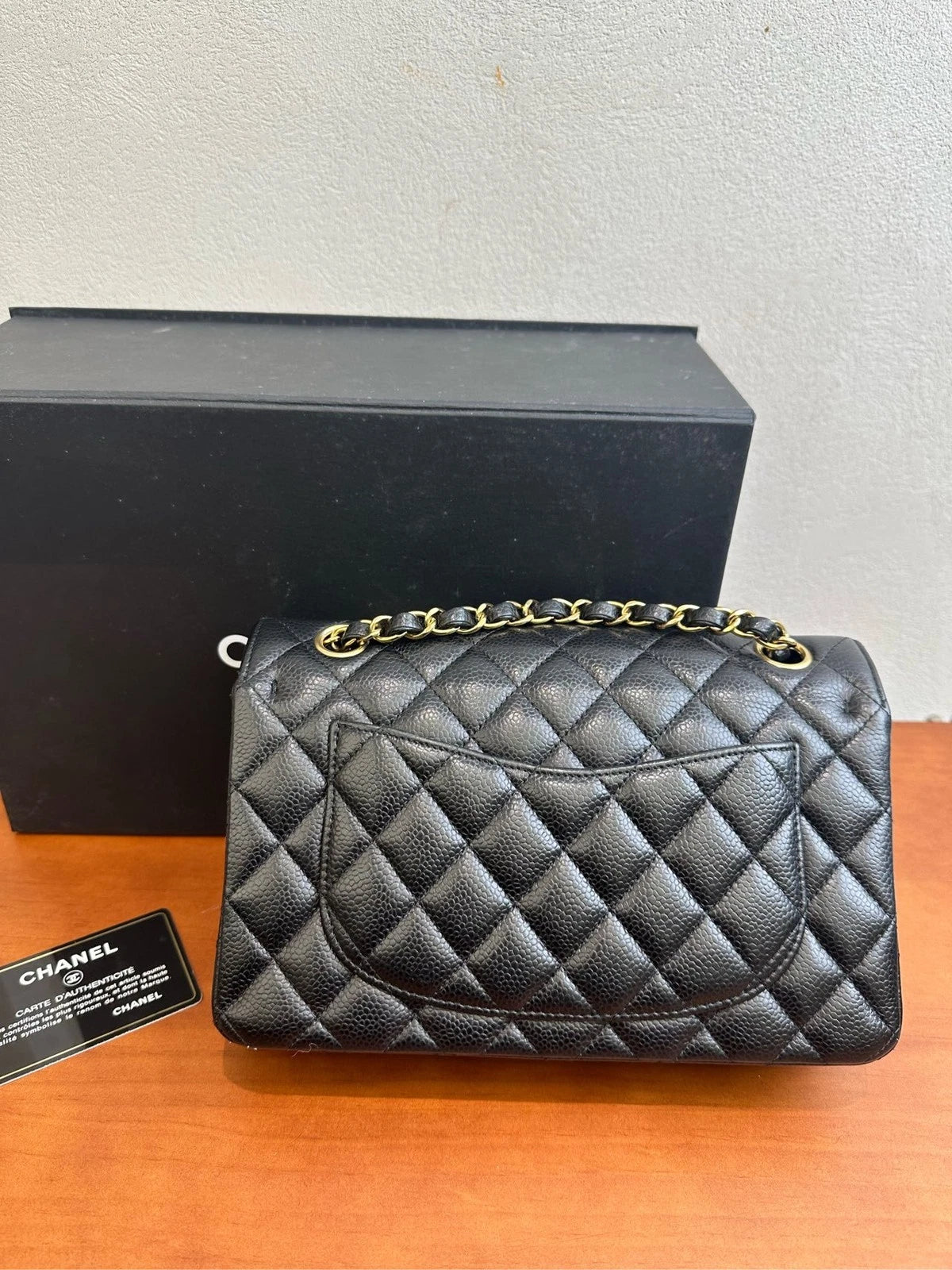 CHANEL CF Small Black Calfskin Gold Shoulder Bag For Women