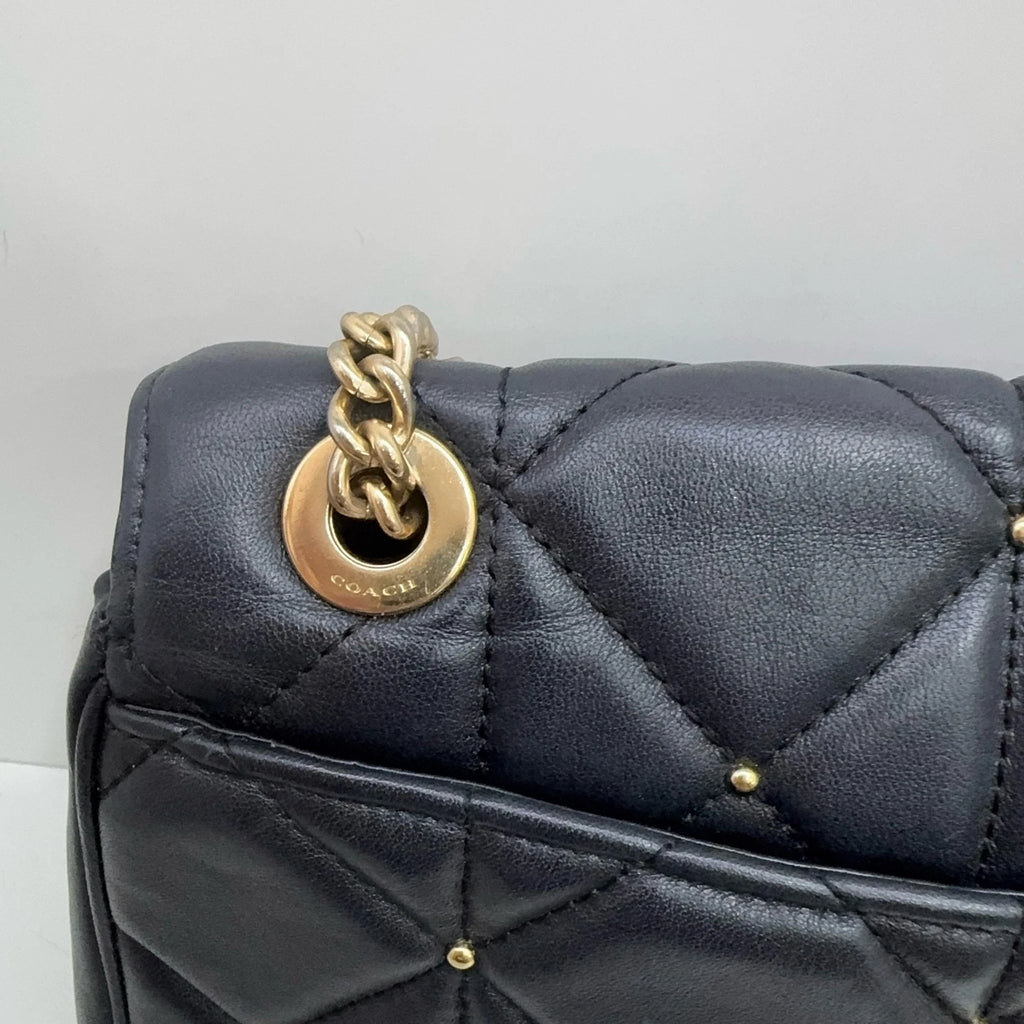 Coach Black Quilted Rivet Leather Shoulder Crossbody Bag For Women