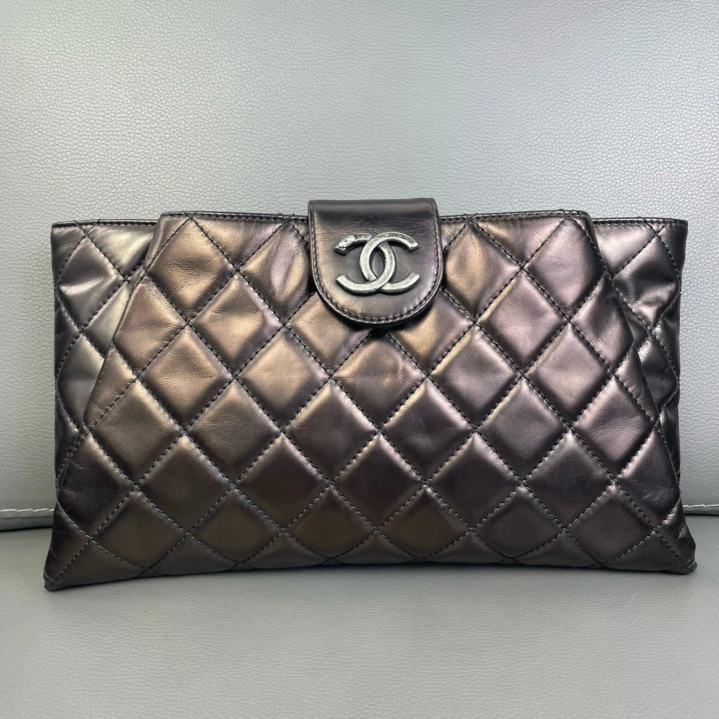 Chanel Quilted Chocolate Brown Leather Envelope Clutch For Women