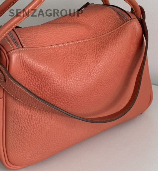 Hermes Lindy26 Shoulder Handbag Orange Silver Used Women Classic Designer