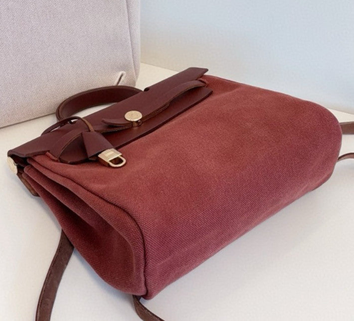 Hermes Herbag31 Backpack Red Brown Gold Hardware Women Classic Fashion