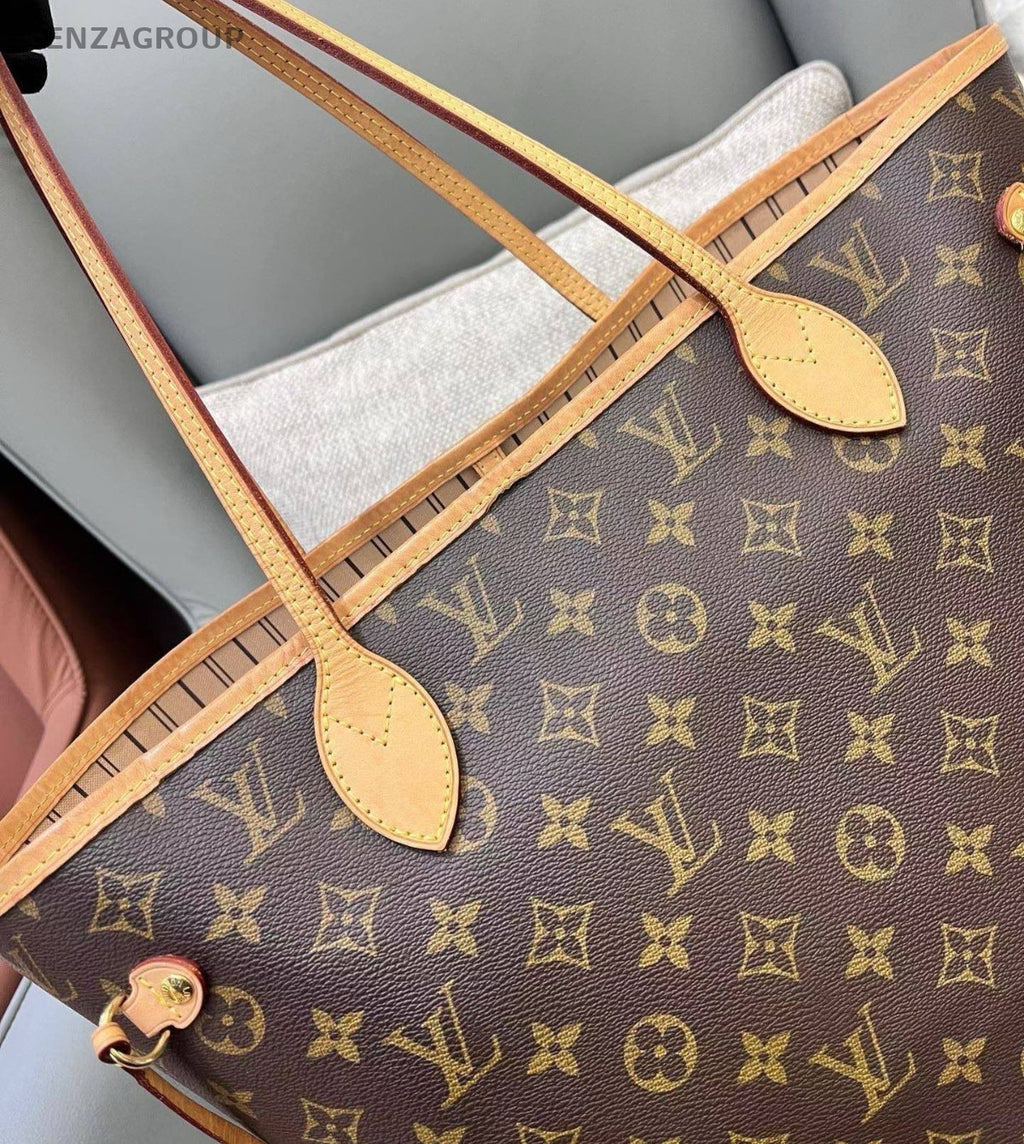 Louis Vuitton Neverfull MM Monogram Tote Shoulder Bag Brown Gold Women Classic