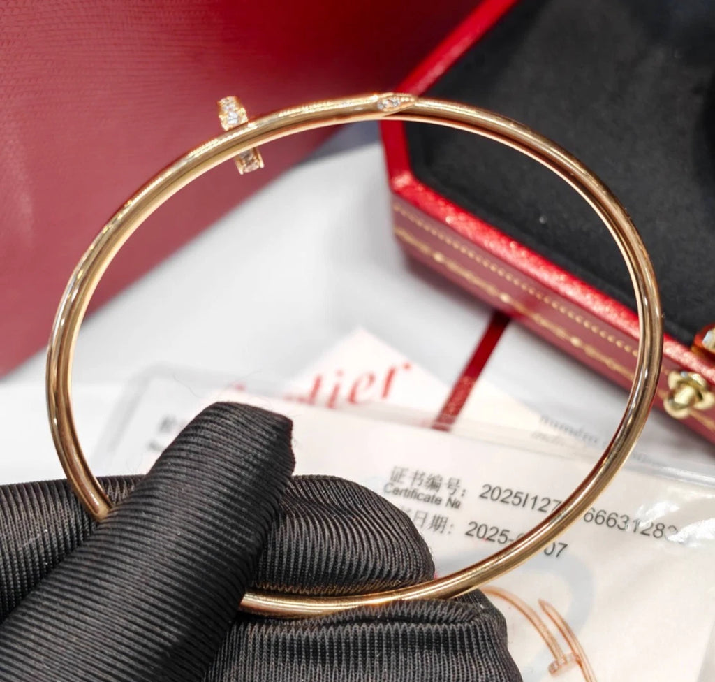 Cartier Juste Un Clou 18k Rose Gold Small Bangle Bracelet with Diamonds Size17
