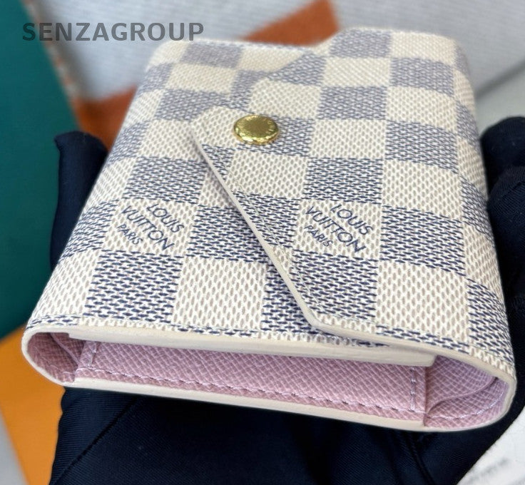 Louis Vuitton Damier Wallet White Pink Gold Used Women Classic Designer