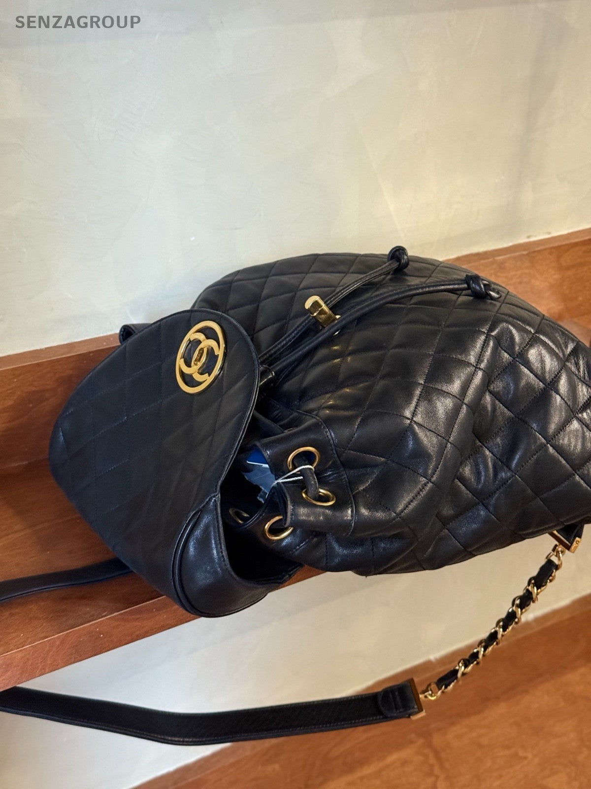 Chanel Vintage Lambskin Backpack Black Gold Unisex Adults Classic