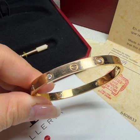 Cartier Classic Love Bracelet 18k Rose Gold 4Diamonds Bangle Double Screw Size18