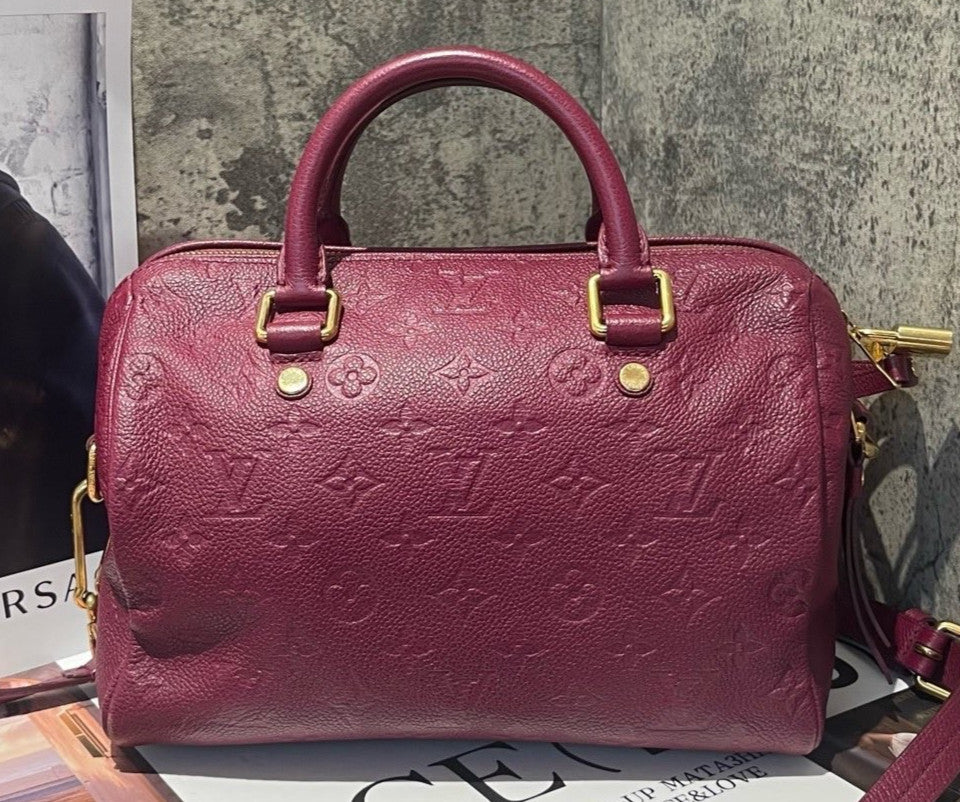 Louis Vuitton Speedy25 Monogram Top Handle Bag Crossbody Purple Gold Women