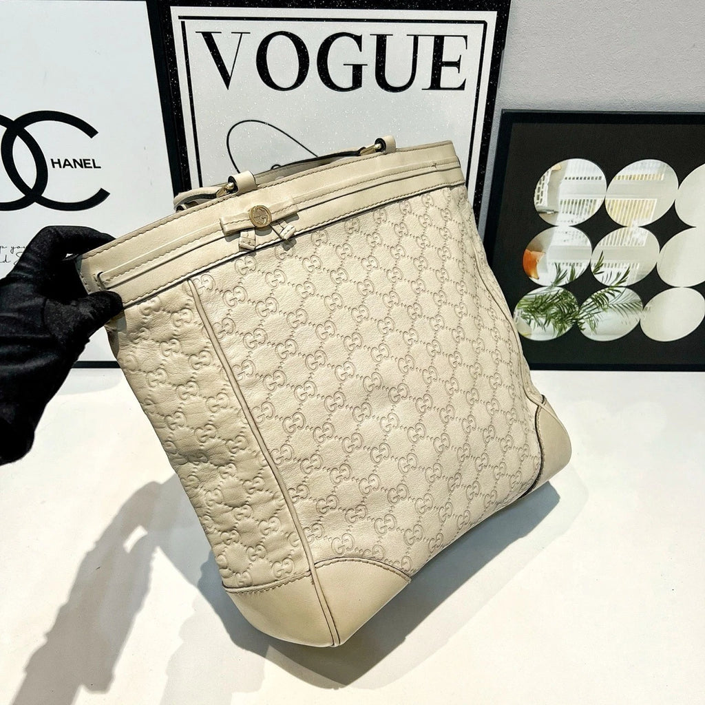 Gucci White Printed Leather Tote Shoulder Handbag for Women