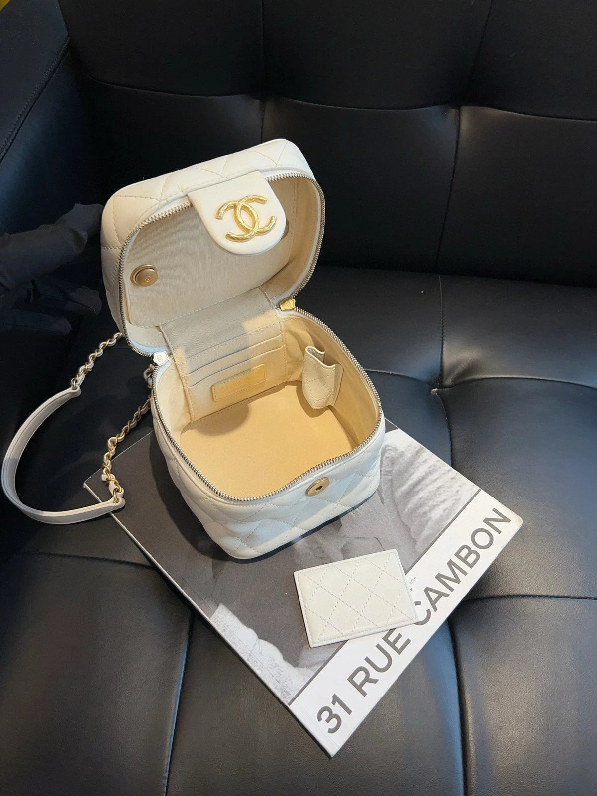 CHANEL White Top Handle Box Bag Crossbody For Women