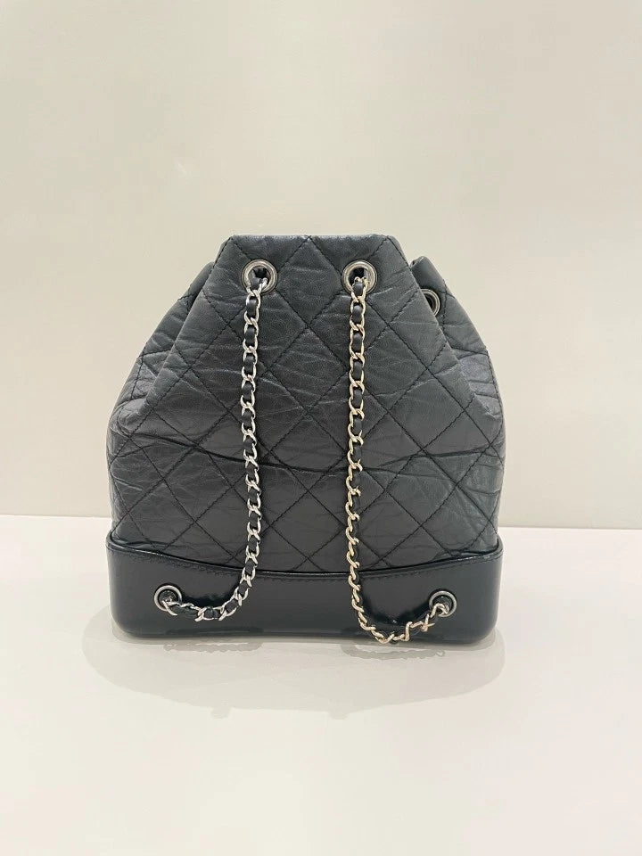 CHANEL Diamond Chain Backpack Black For Women