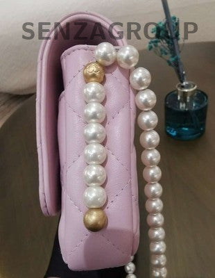 Chanel Quilted Pearl Chain Shoulder Bag Pink Gold Hardware