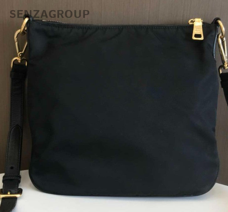 Prada Nylon Hobo Shoulder Bag Crossbody Black Gold Women Classic