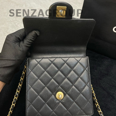 Chanel Quilted Black Gold Pearl Vertical Chain Shoulder Crossbody Bag