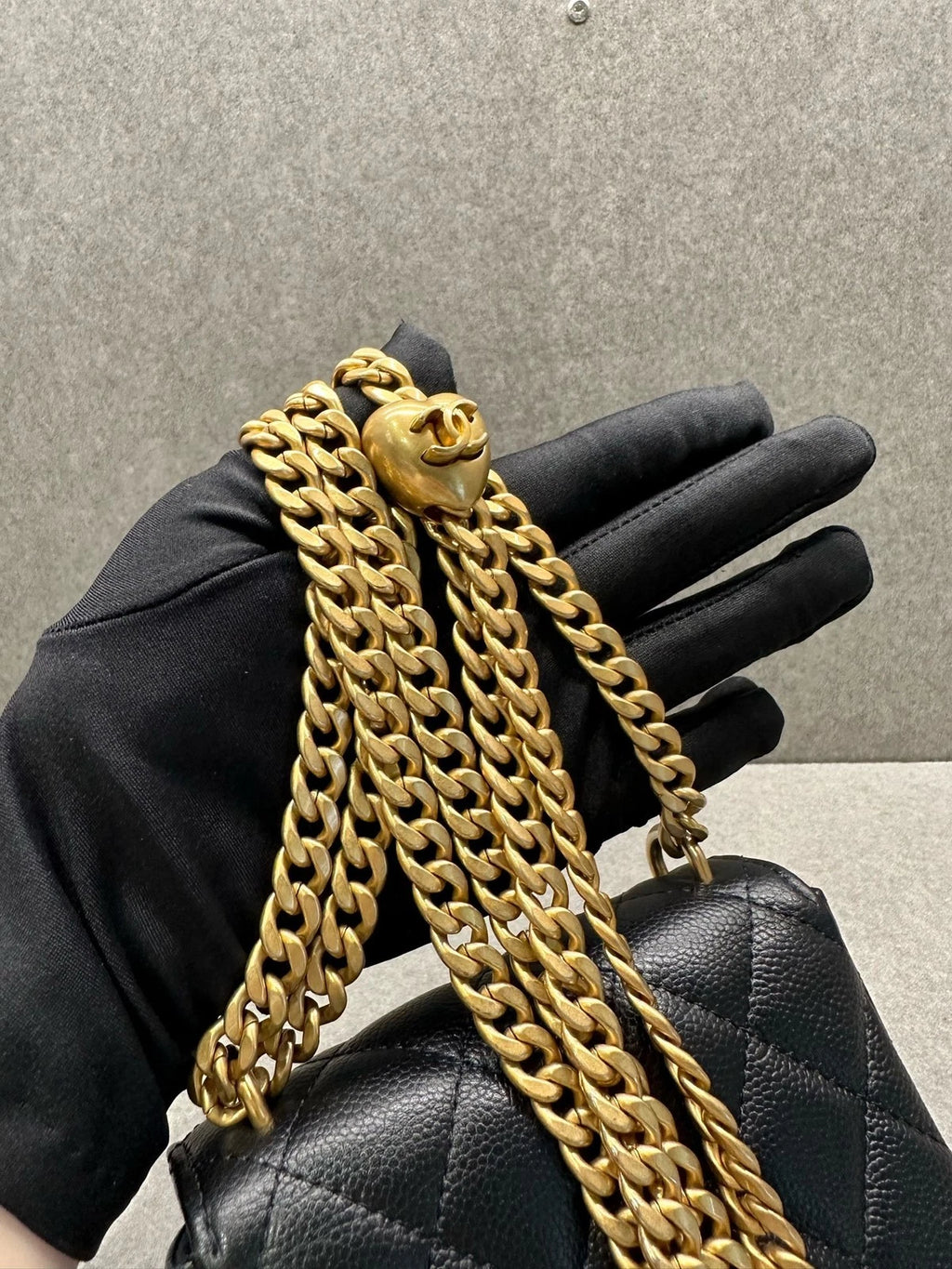 CHANEL Heart Gold Ball Mini Black Leather Crossbody Bag For Women