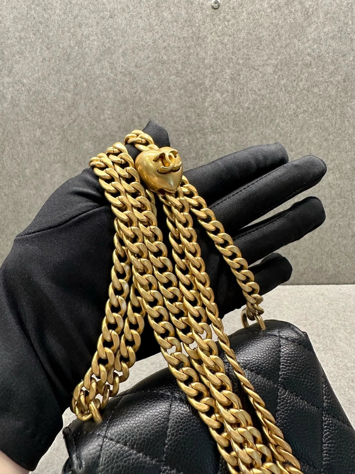 CHANEL Heart Gold Ball Mini Black Leather Crossbody Bag For Women