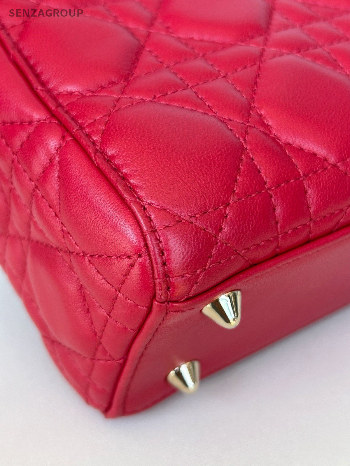 Christian Dior Lady Dior 2Way Top Handle Bag Crossbody Red Gold Women Classic