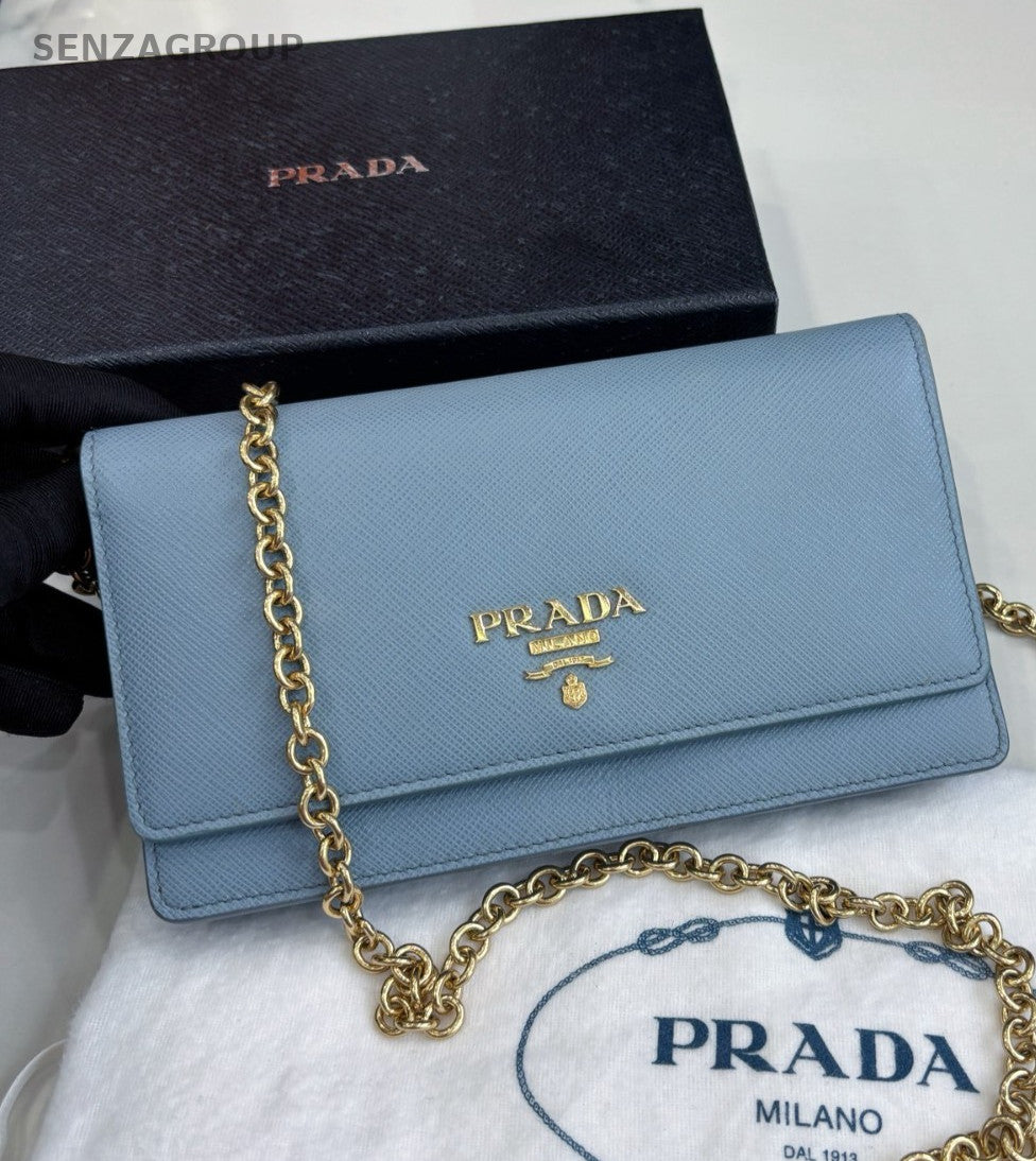 PRADA Ligth Blue Wallet Woc Crossbody bag Almot brand NEW