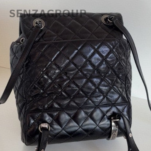 Chanel Calfskin PM Backpack Black Silver Diamond Used Women Classic Fashion
