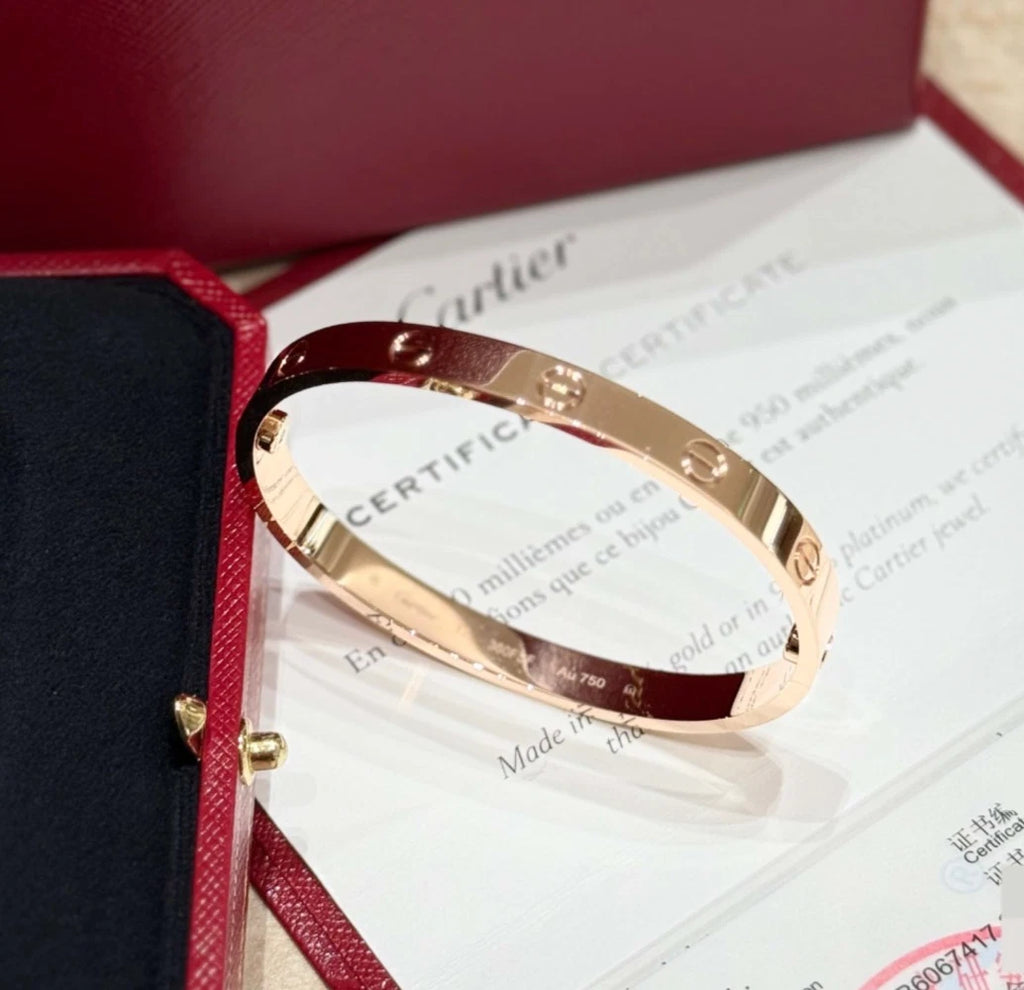 New Cartier Love Classic 6.1mm Bracelet 18k Rose Gold Bangle Size17
