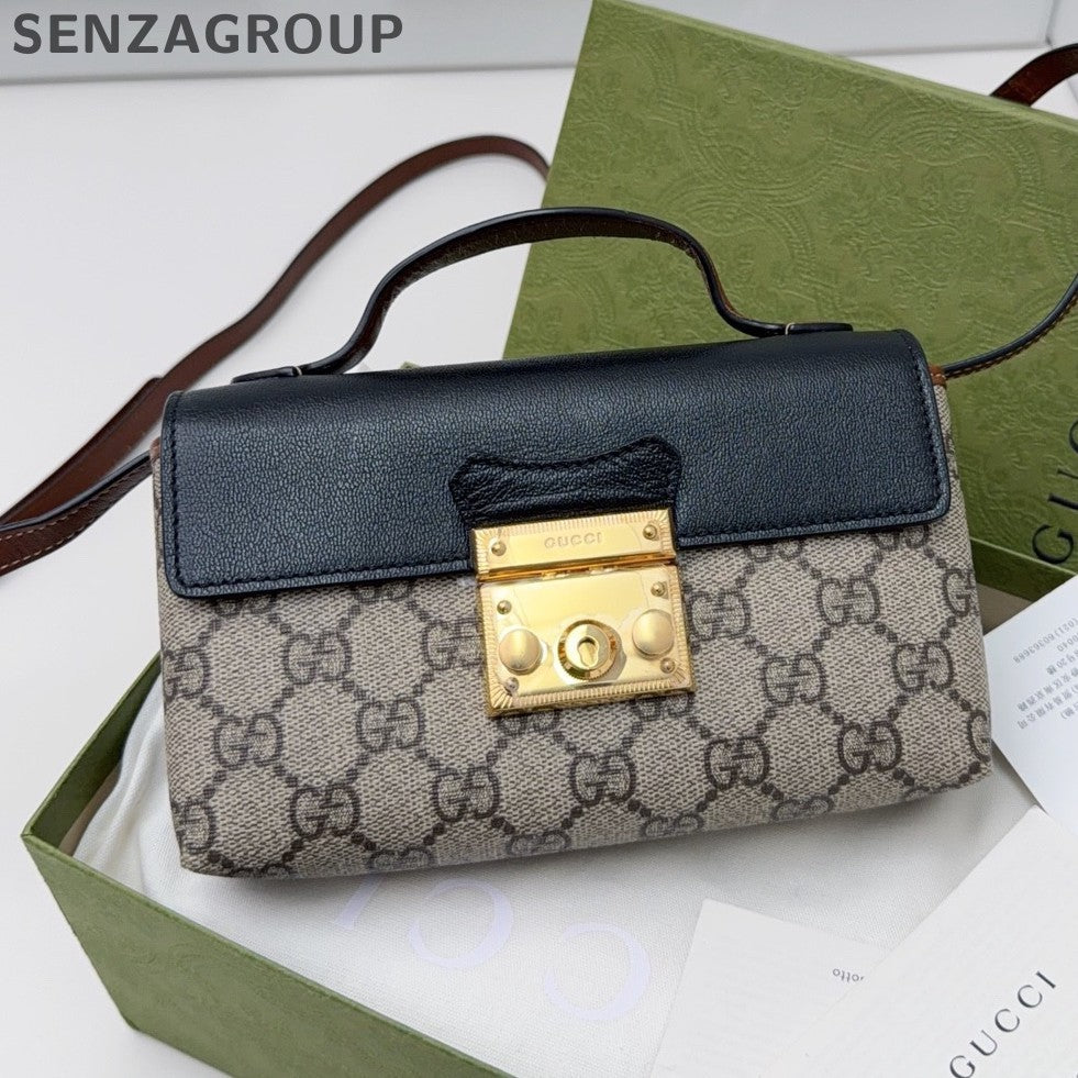 Gucci Padlock Ophidia Top Handle Crossbody Brown Gold Women Classic
