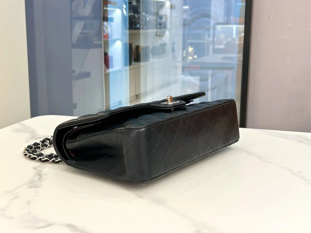 CHANEL CF Black Silver Medium Lambskin Shoulder Bag Women