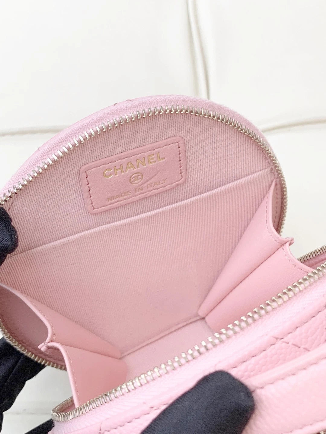 Chanel Calfskin Chain Top Handle Crossbody Bag Pink Gold Women Classic S
