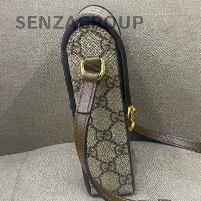 Gucci GG Marmont Phone Crossbody Bag Brown Beige Gold Hardware