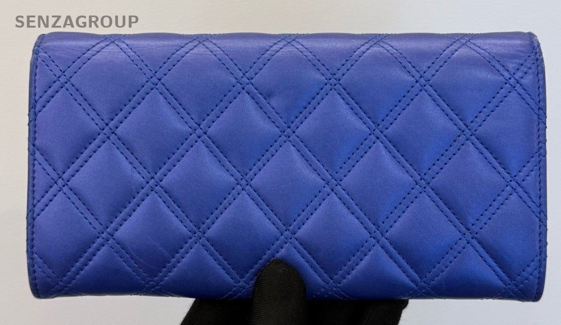 Chanel Diamond Long Wallet Blue Used Women Classic Designer