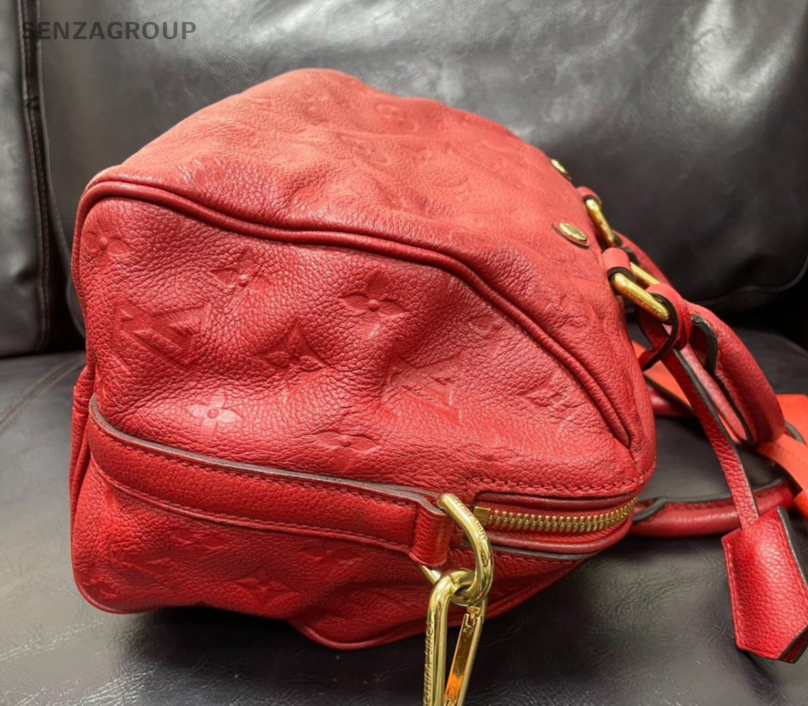 Louis Vuitton Monogram Empreinte Speedy25 Top Handle Bag Crossbody Red Women