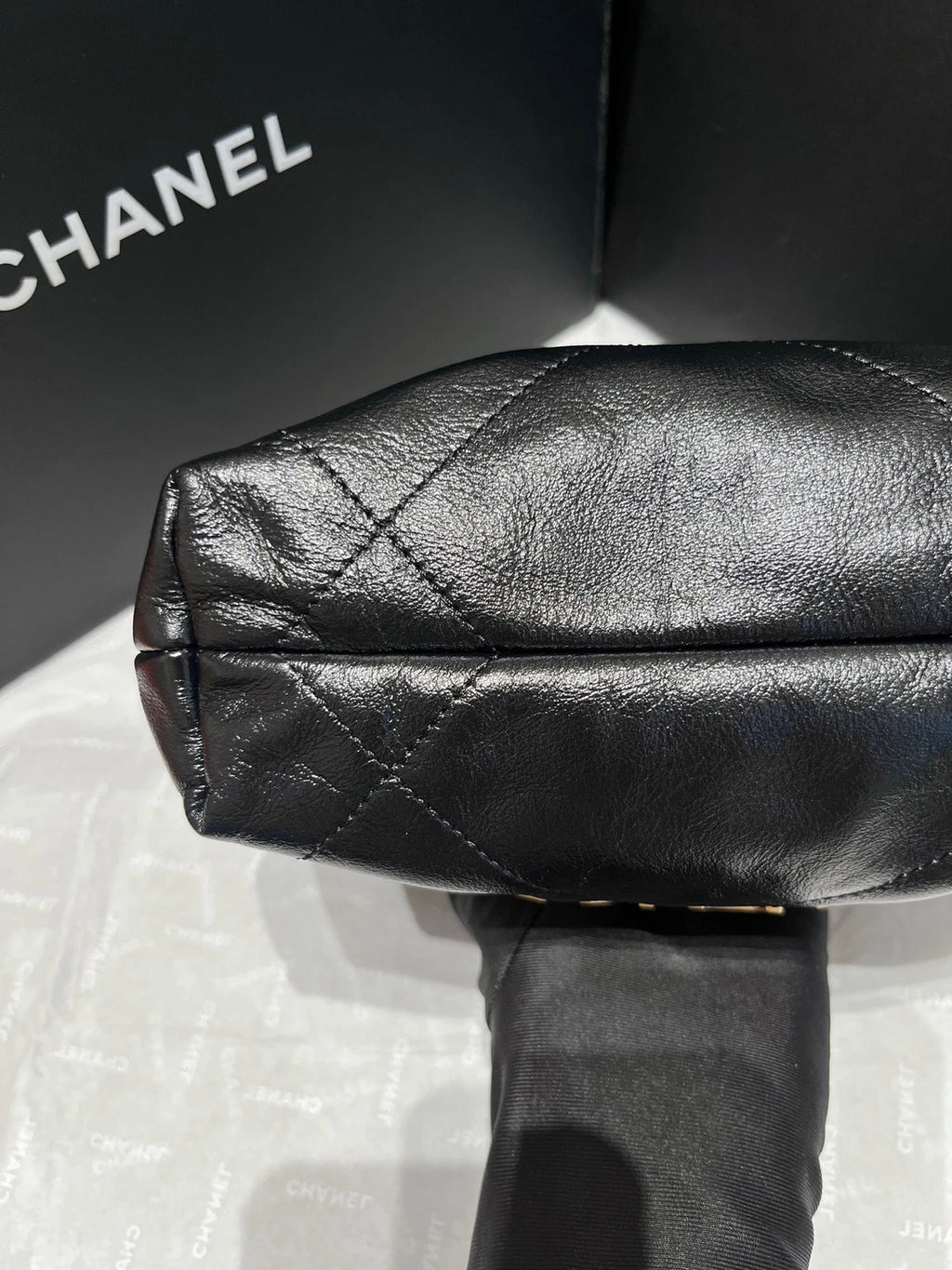 CHANEL Black Gold Calfskin 22 Shoulder Bag For Women