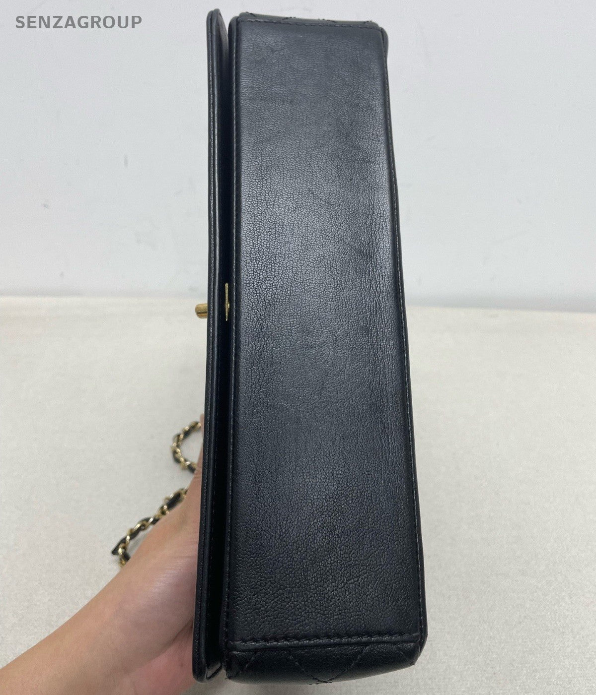 Chanel Classic Flap GM Chain Shoulder Bag Black Gold Women Fashion