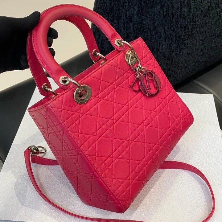 Dior Lady Dior Lambskin Shoulder Bag Crossbody Excellent